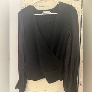 NWOT black wrap V-neck By Anthropologie sweater with silk balloon sleeves